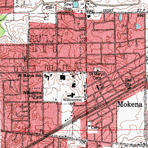Topographic Map of Mokena Community Public Library, IL