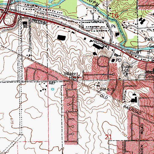 Topographic Map of New Lenox Village Hall, IL