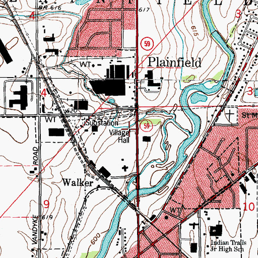 Topographic Map of Plainfield Village Hall, IL