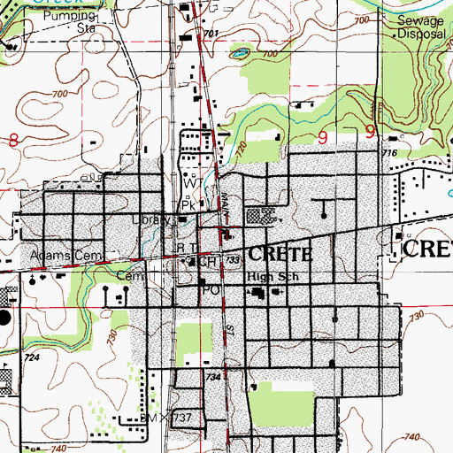 Topographic Map of Crete United Methodist Church, IL