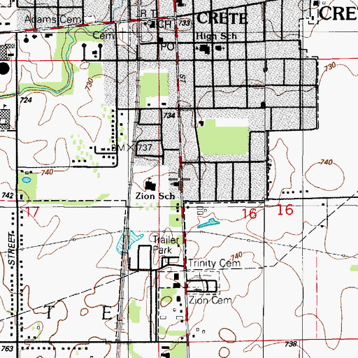 Topographic Map of Zion Evangelical Lutheran Church, IL