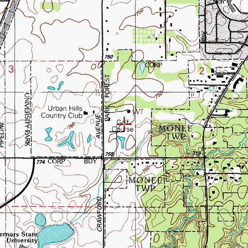 Topographic Map of Hidden Meadows Golf Club, IL
