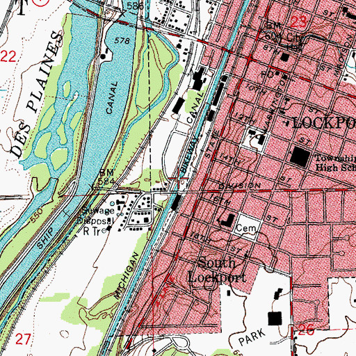 Topographic Map of Lock Number 1, IL
