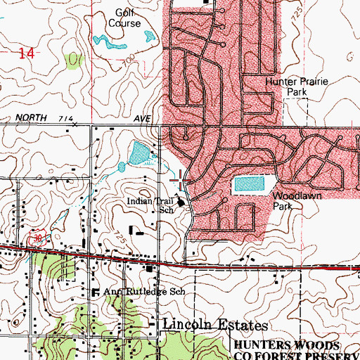 Topographic Map of Indian Trail Park, IL