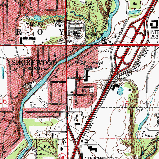 Topographic Map of Shorewood Church of God, IL