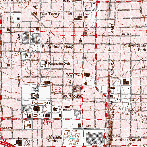 Topographic Map of Oklahoma City National Memorial, OK