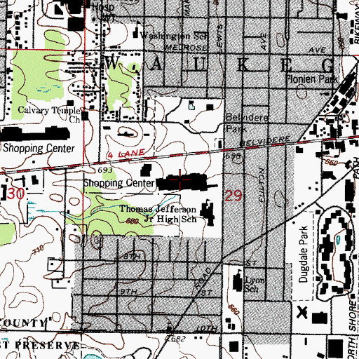 Topographic Map of Belvidere Mall Shopping Center, IL