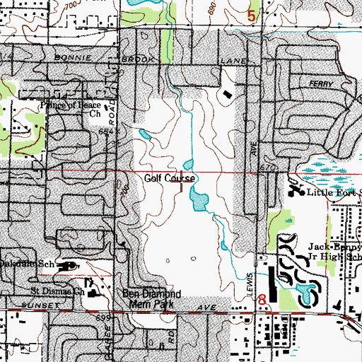 Topographic Map of Bonnie Brook Municipal Golf Course, IL