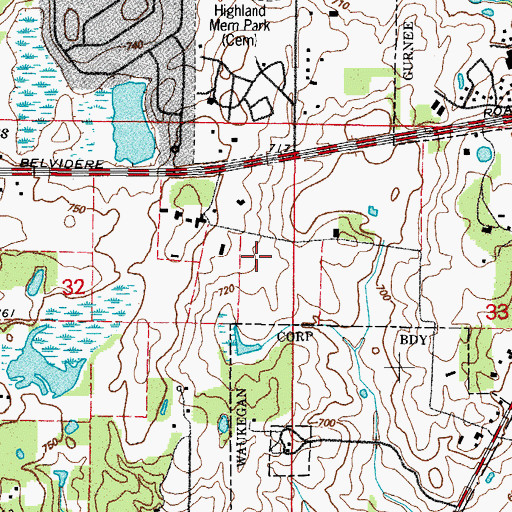 Topographic Map of Merit Club Golf Course, IL