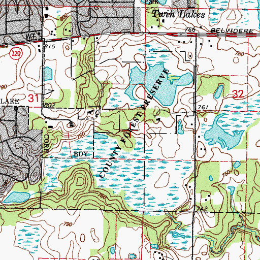 Topographic Map of Almond Marsh Forest Preserve, IL