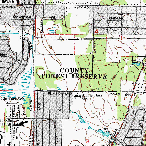 Topographic Map of Lyons Woods Forest Preserve, IL