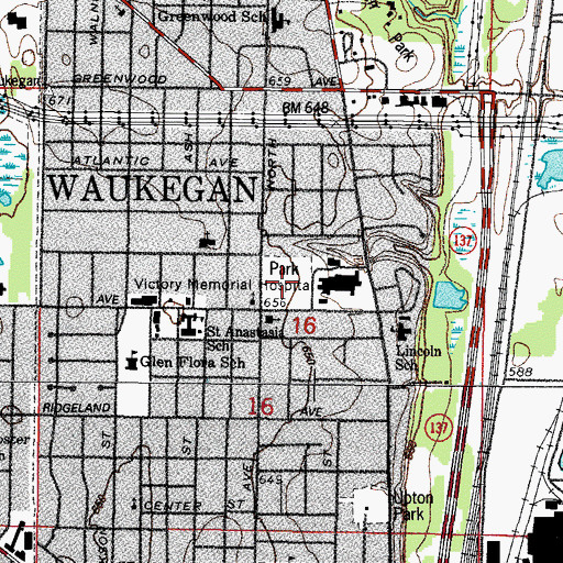 Topographic Map of Victory Park, IL