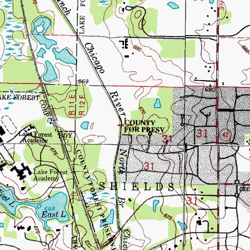 Topographic Map of Meadowood Park, IL