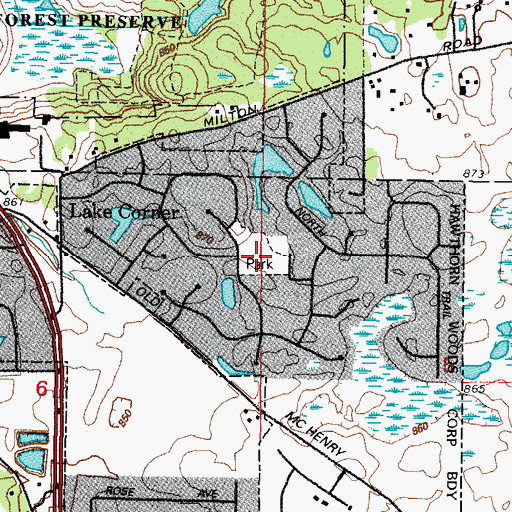 Topographic Map of Bridlewoods Park, IL