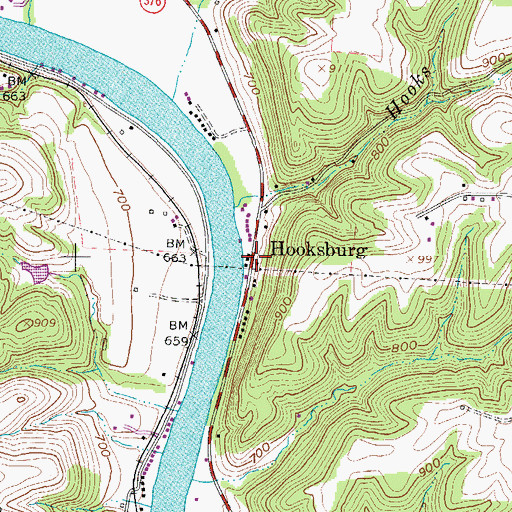 Topographic Map of Hooksburg Post Office (historical), OH