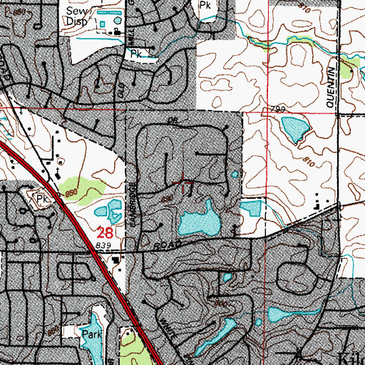 Topographic Map of Bishops Ridge, IL