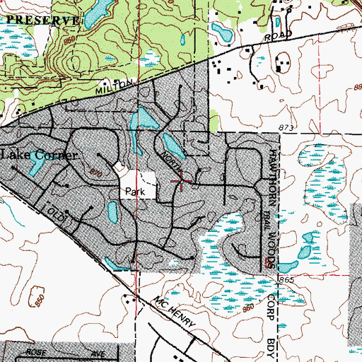 Topographic Map of Bridlewoods, IL