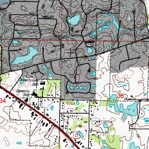 Topographic Map of Prestonfield, IL