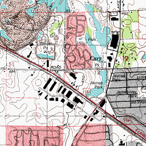 Topographic Map of Cary Square Shopping Center, IL