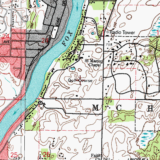 Topographic Map of Chapel Hill Country Club, IL