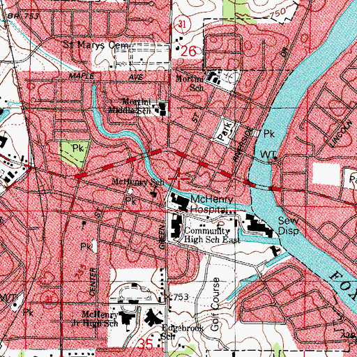 Topographic Map of Walsh Park, IL