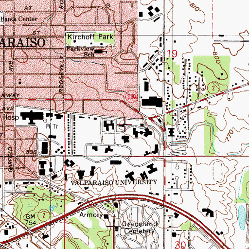 Topographic Map of Alumni Hall and Career Center, IN