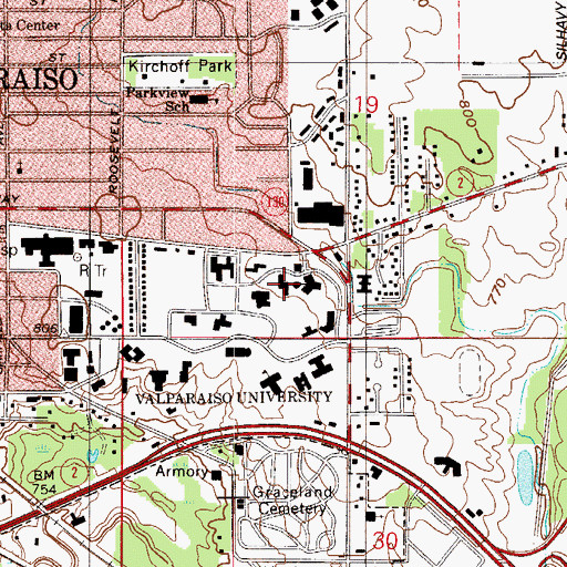 Topographic Map of Brandt Hall, IN