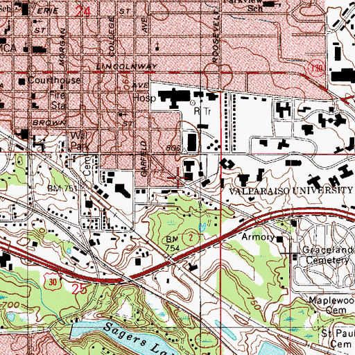Topographic Map of Dickmeyer Hall, IN