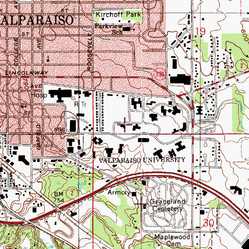 Topographic Map of Huegli Hall, IN
