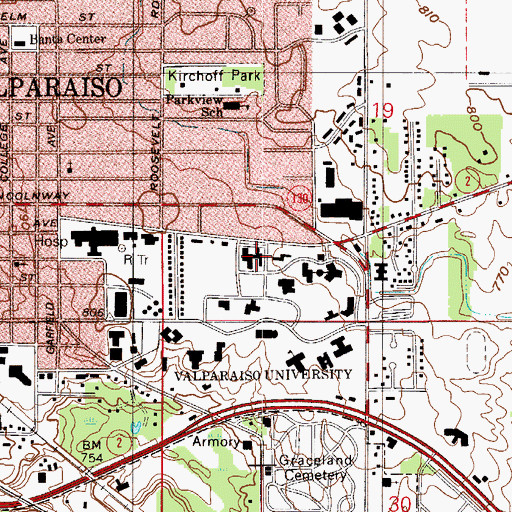 Topographic Map of Lankenau Hall, IN
