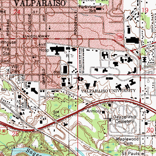 Topographic Map of Memorial Hall, IN