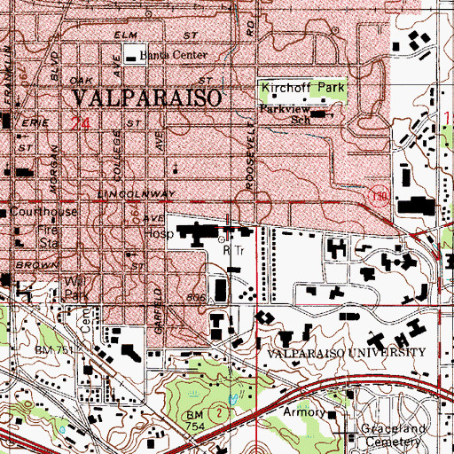 Topographic Map of Miller Hall, IN