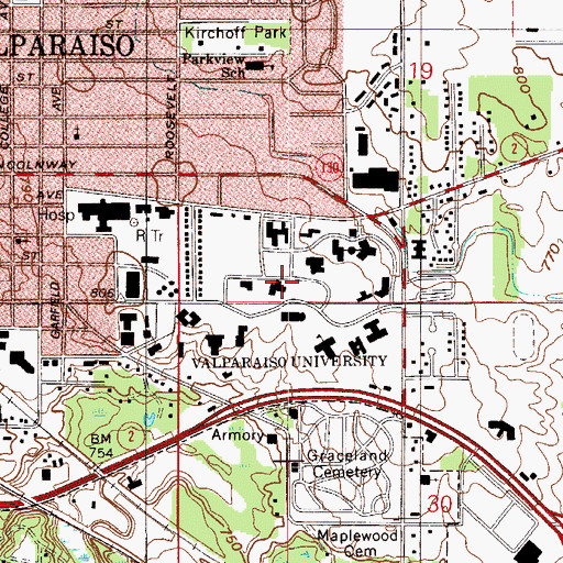Topographic Map of Moellering Library, IN