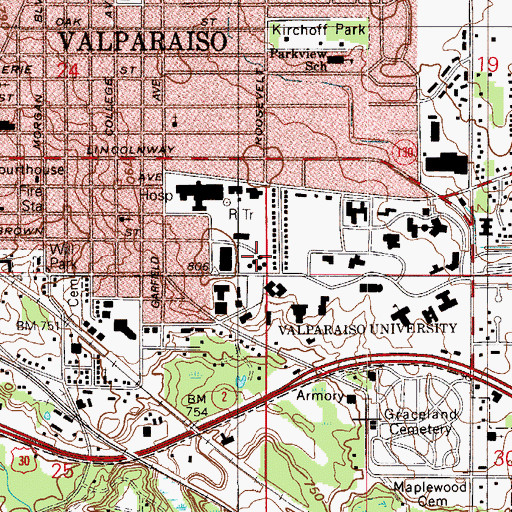 Topographic Map of University Book Center, IN
