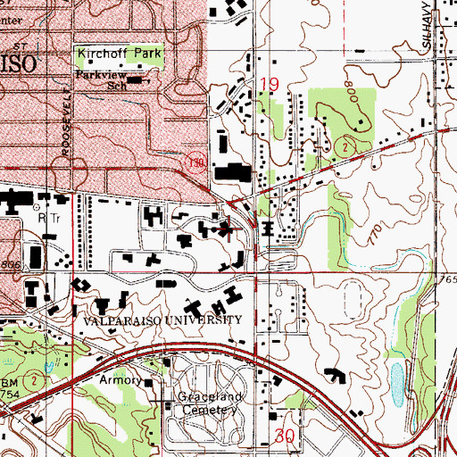 Topographic Map of Wehrenberg Hall, IN