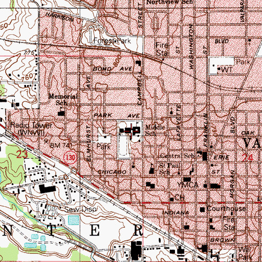 Topographic Map of Benjamin Franklin Middle School, IN