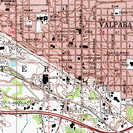 Topographic Map of Porter County Administrative Center, IN
