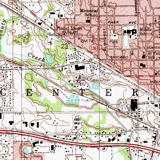 Topographic Map of Elden Kuehl Pollution Control Facility, IN