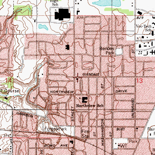 Topographic Map of Central Christian Church, IN