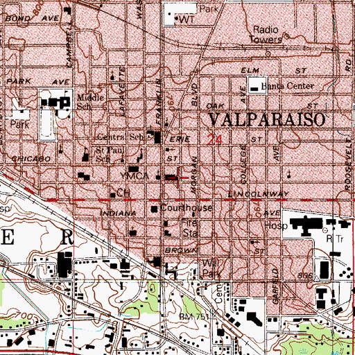 Topographic Map of Valparaiso Public Library, IN