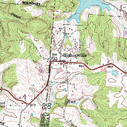 Topographic Map of Bishopville Post Office (historical), OH