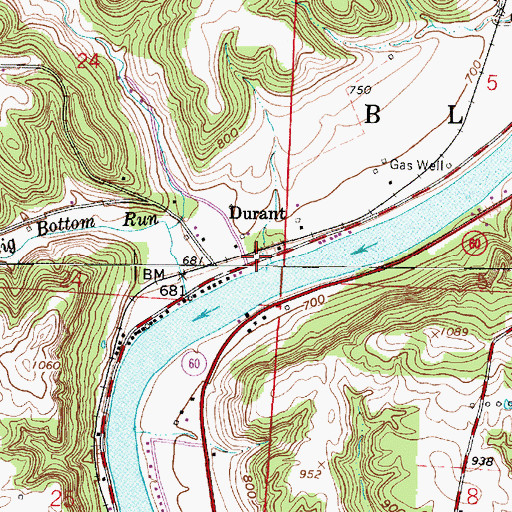 Topographic Map of Durant Post Office (historical), OH