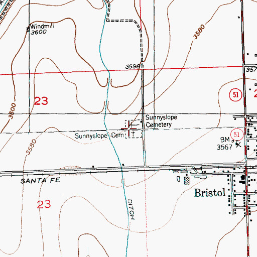 Topographic Map of Sunnyslope Cemetery, CO