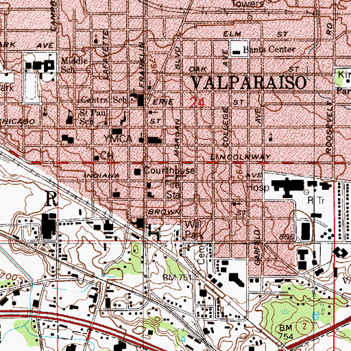 Topographic Map of Valparaiso Fire Department Station 1, IN