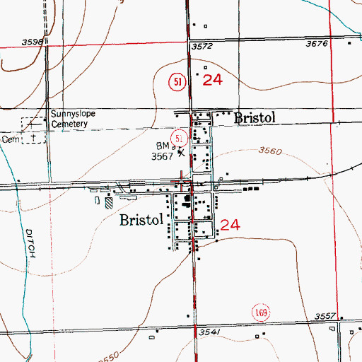 Topographic Map of Bristol, CO