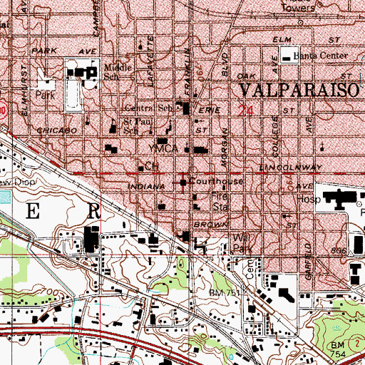 Topographic Map of Porter County Courthouse, IN