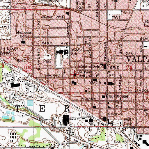Topographic Map of Saint Pauls Roman Catholic Church (historical), IN