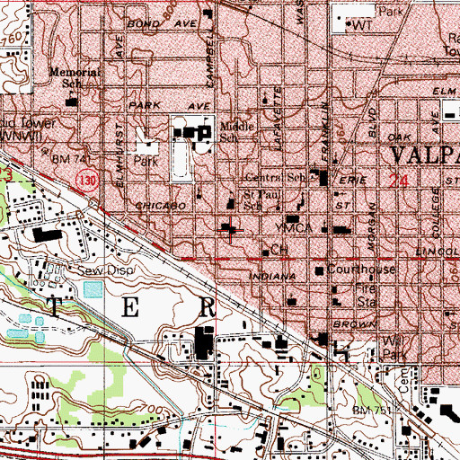 Topographic Map of Garner Public School (historical), IN