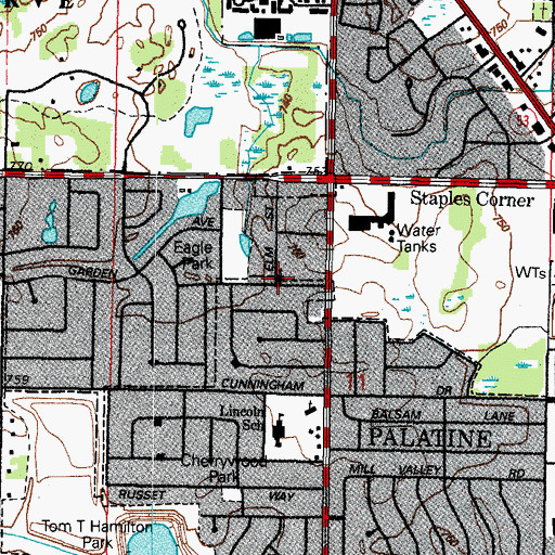 Topographic Map of Palatine First Assembly of God Church, IL