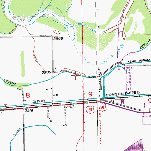 Topographic Map of Las Animas Town Ditch, CO